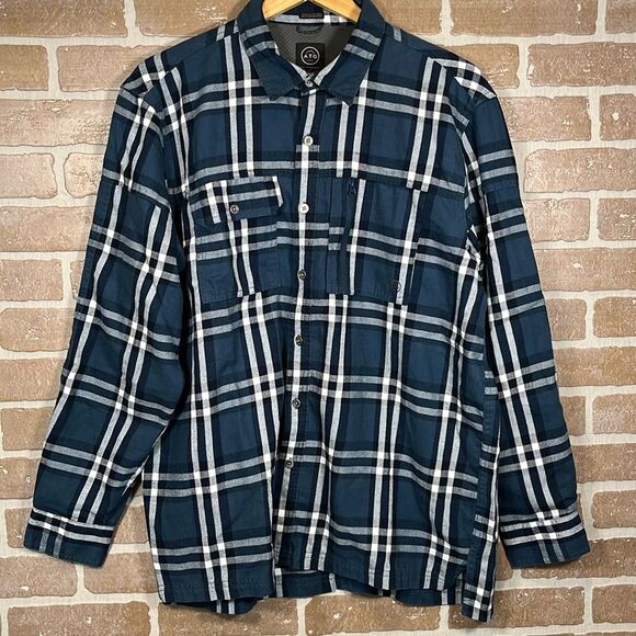 ATG x Wrangler Plaid Flannel Long-Sleeved Button Down Shirt Blue size Large mens - Picture 1 of 8